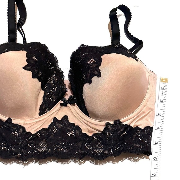 H&M Long Line Sexy Two Tone Black Lace Bra Women's 34D - Picture 5 of 6